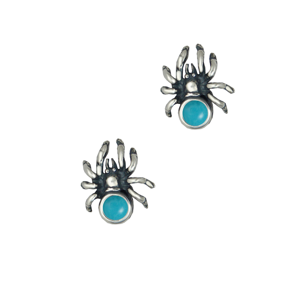 Sterling Silver Small Spider Post Stud Earrings With Turquoise